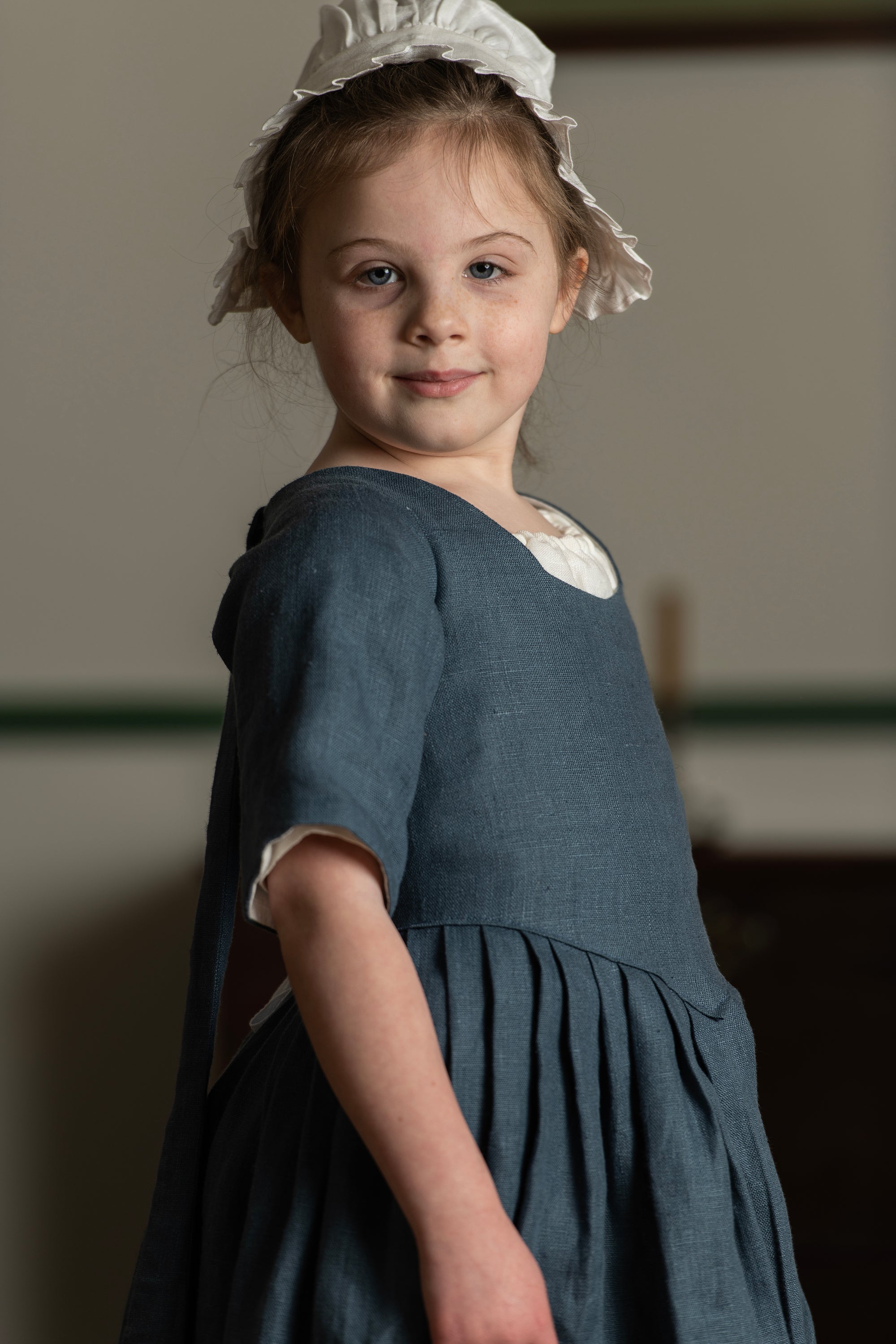 Girls Gown | Blue Linen Girls Gown | Blue Linen